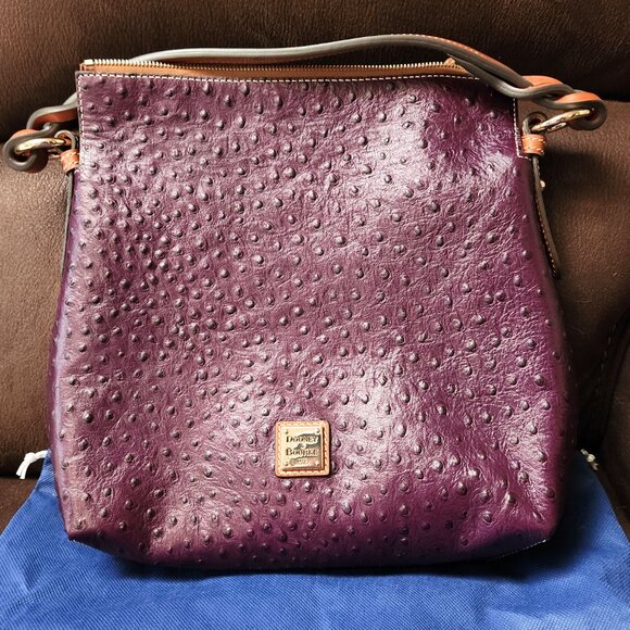 Dooney & Bourke - Ostrich Twist Strap Hobo - PLUM - Rare Color - NEW - Picture 1 of 11